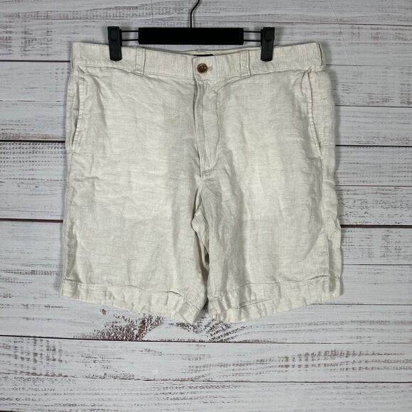 J.CREW Other - J Crew Shorts Mens 100% Linen Chino Sz 35 9" Inseam Ivory Casual Outdoor Summer
